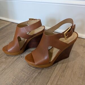 Michael Kors Leather Open Toe Wedge High Heel | 8